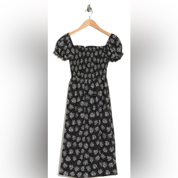 Melrose And Market Black & White Puff Sleeve Smocked Midi Dress Size S (4-6) NWT - Picture 4 of 16